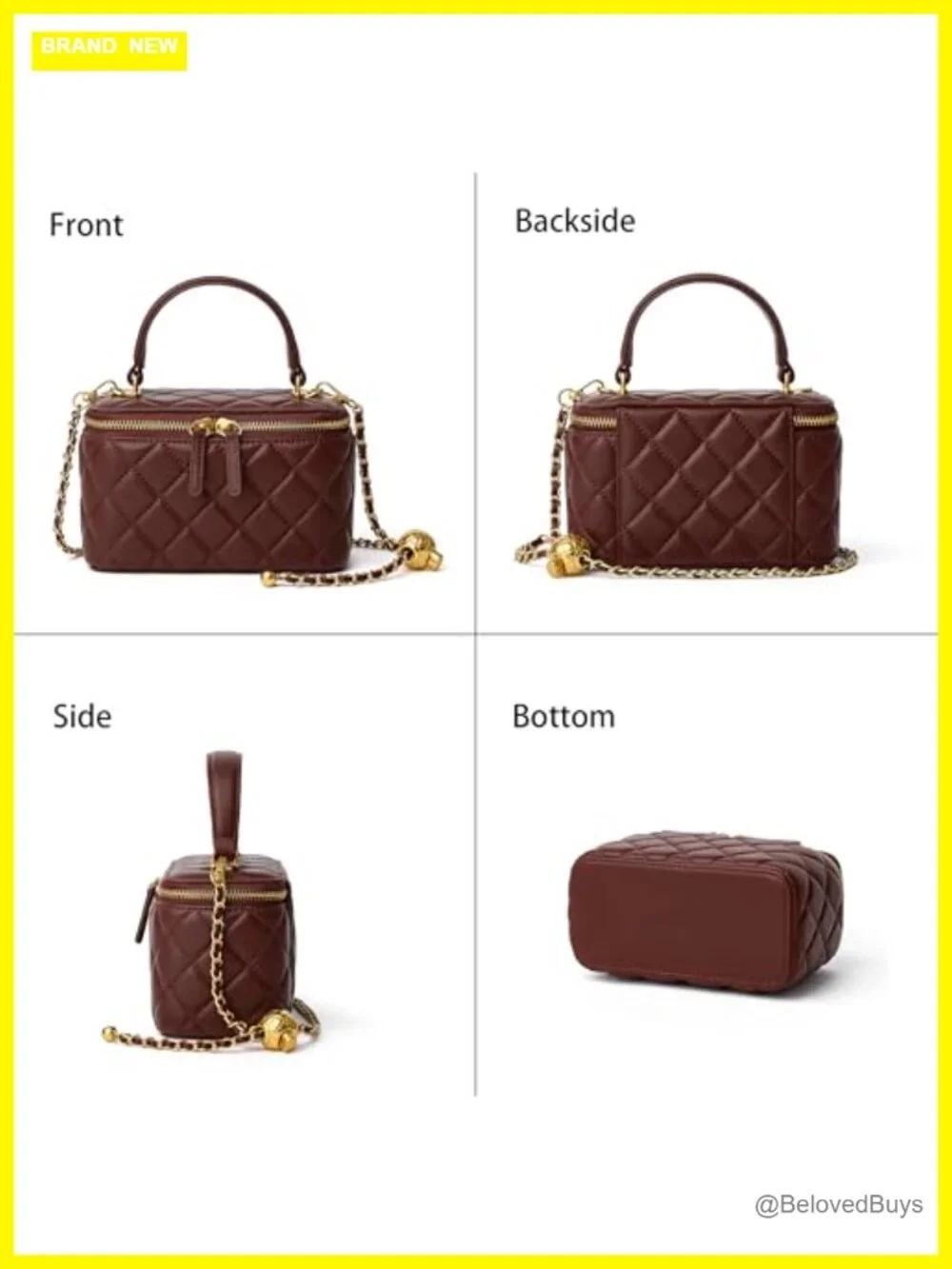 Small Quilted Box Crossbody Purse in Lambskin Leather with Chain Strap